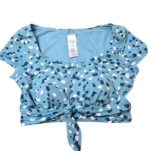 Time and Tru Blue Confetti Tankini Top Knot Front Short Sleeve Missy Size S NWT